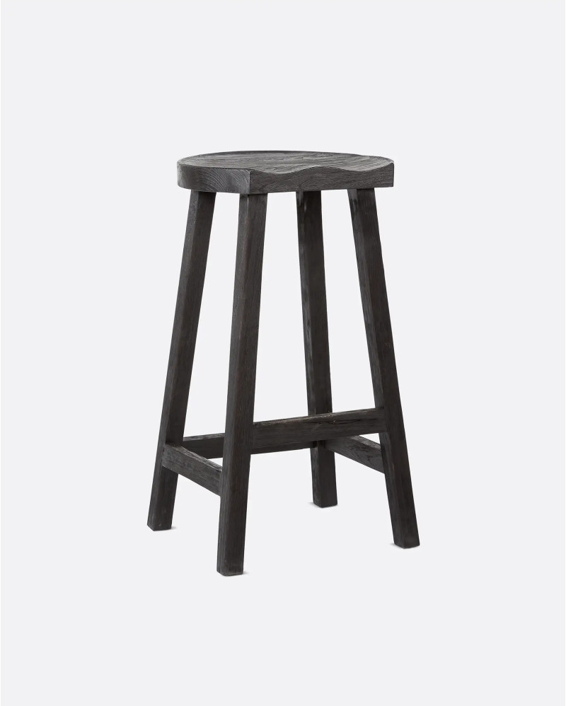 KING high stool in recycled teak wood 44 x 38 x 79 cm in black colour