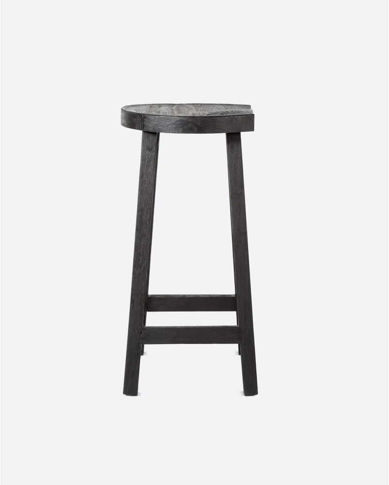 KING high stool in recycled teak wood 44 x 38 x 79 cm in black colour