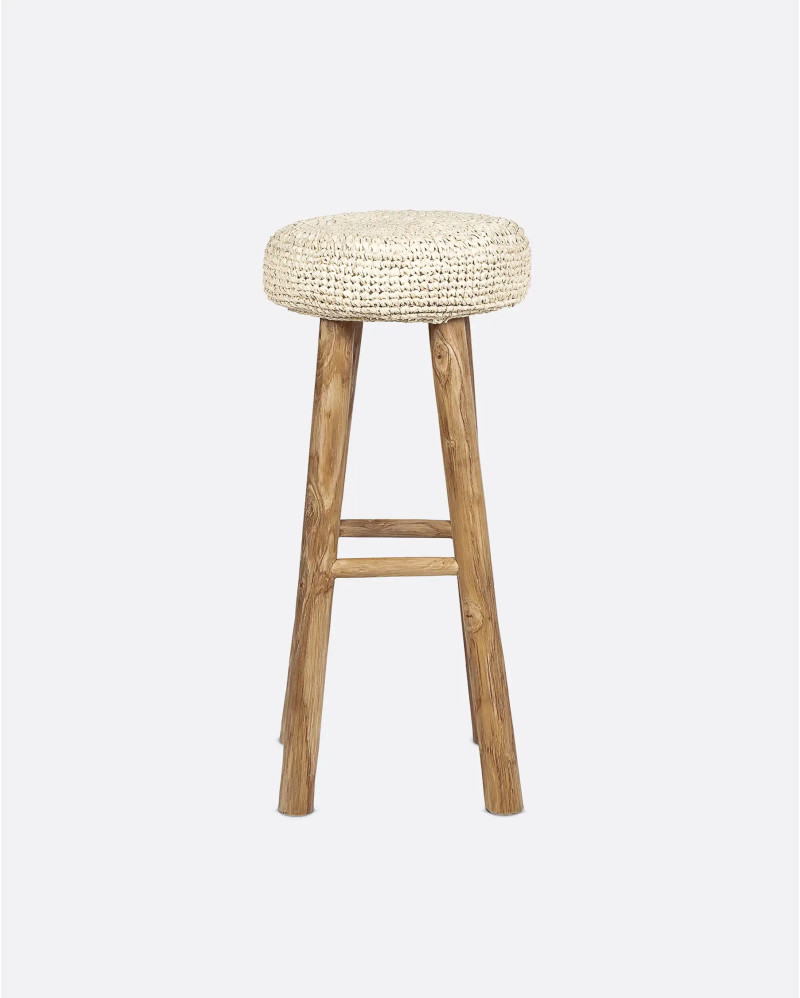 ALGA high stool in teak wood and seagrass 35 x 35 x 75 cm in natural colour