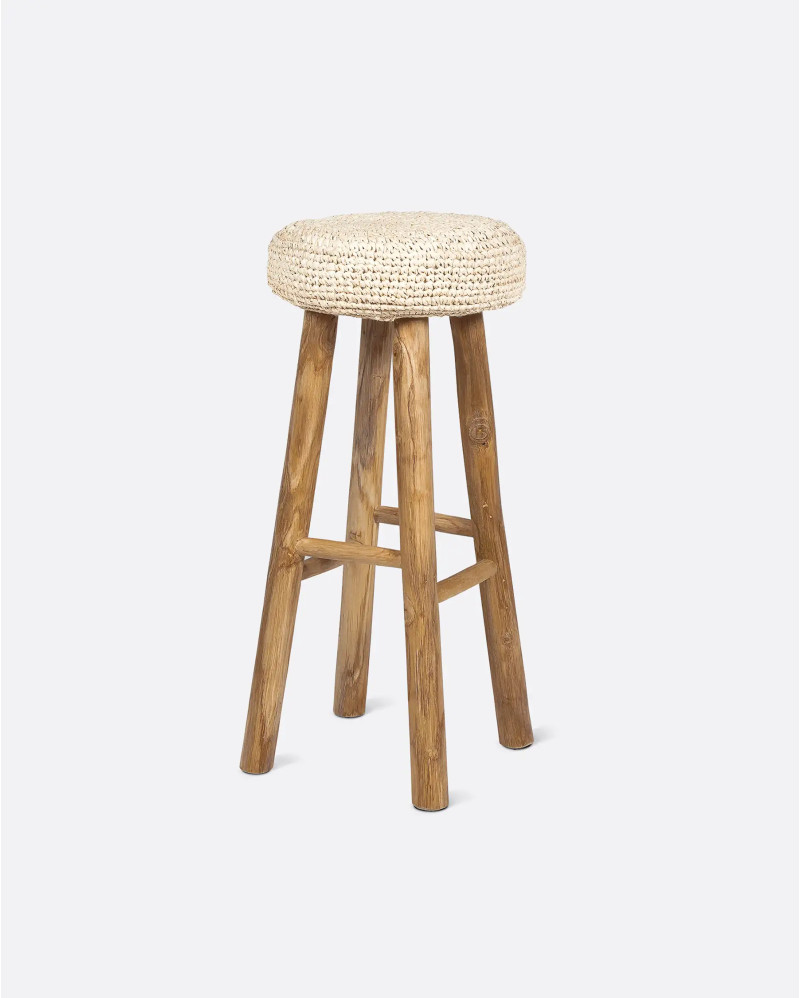 ALGA high stool in teak wood and seagrass 35 x 35 x 75 cm in natural colour