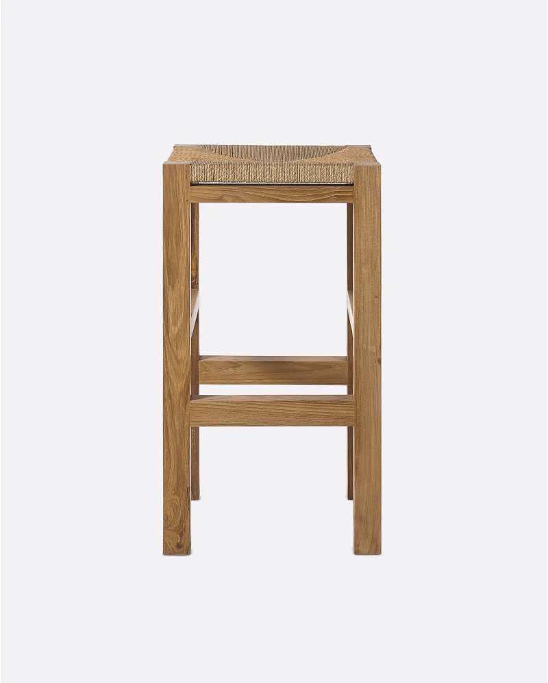 Tabouret haut KUMAI en bois de teck et corde de papier 40 x 40 x 75 cm