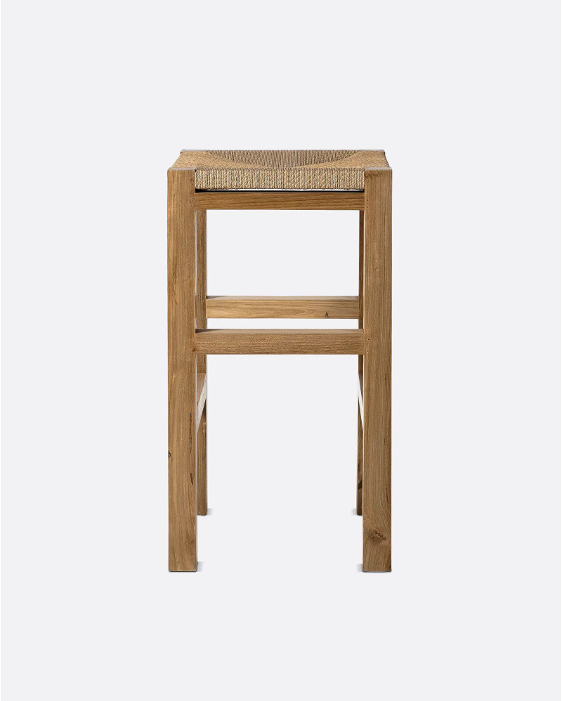 Tabouret haut KUMAI en bois de teck et corde de papier 40 x 40 x 75 cm