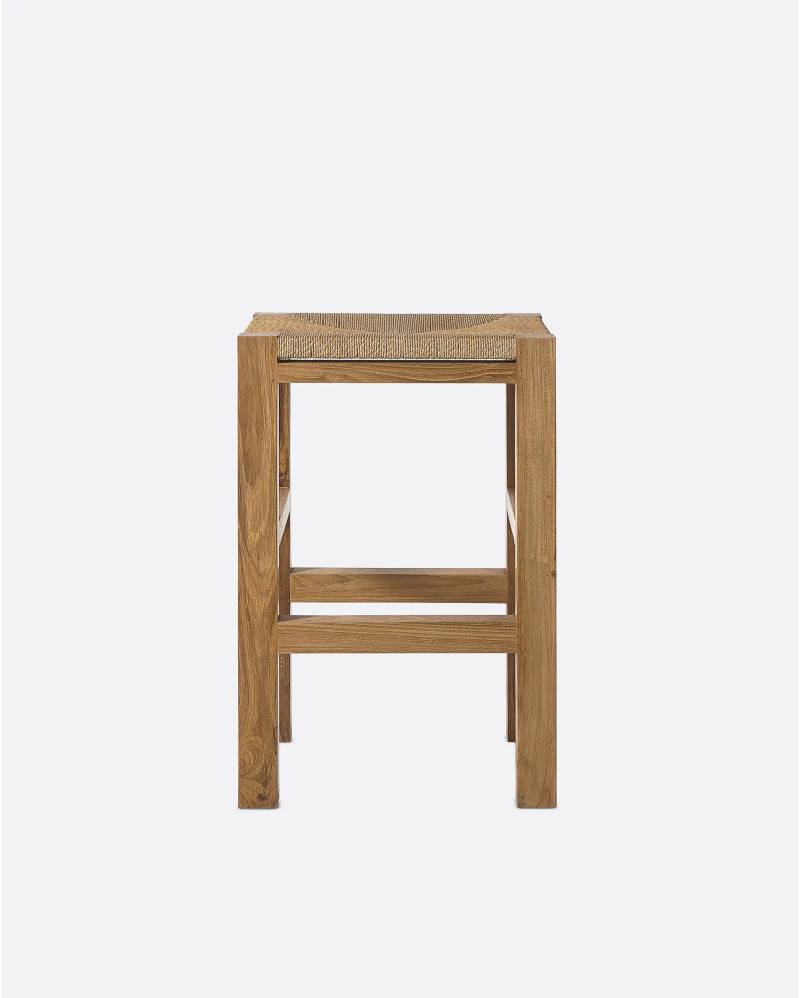 Tabouret haut KUMAI en bois de teck et corde de papier 40 x 40 x 61 cm