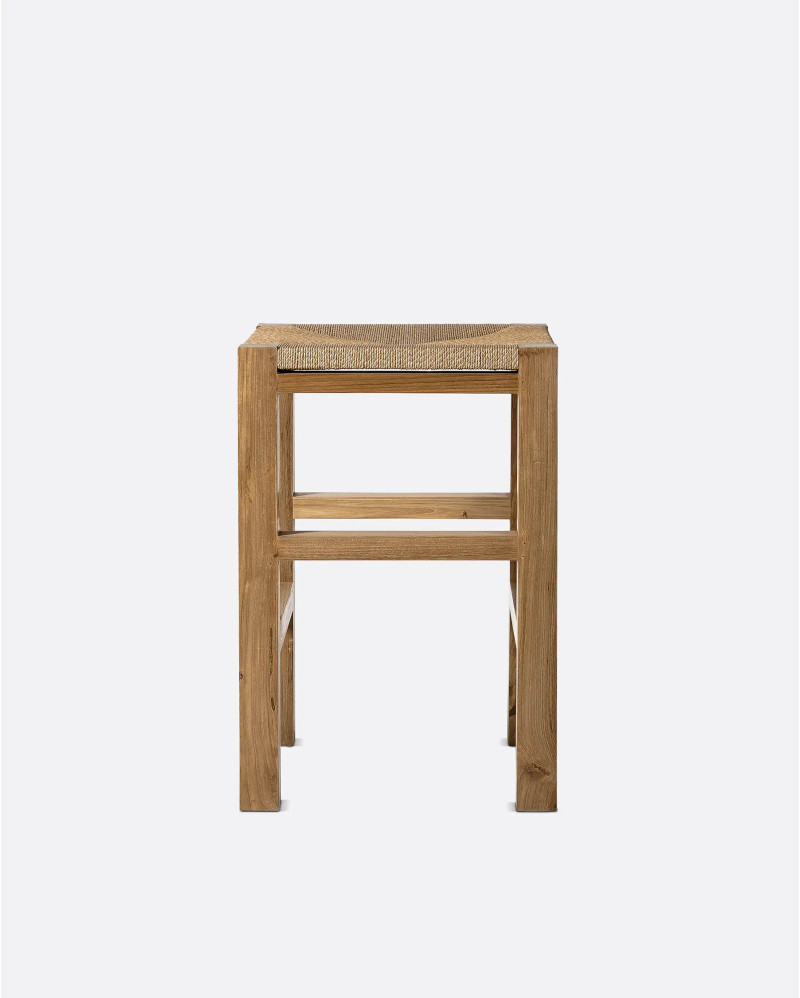 Tabouret haut KUMAI en bois de teck et corde de papier 40 x 40 x 61 cm