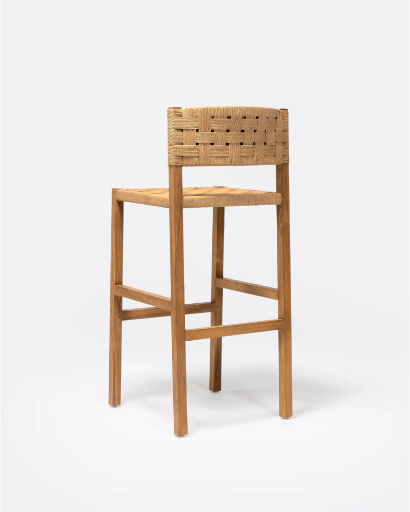 Tabouret haut CORA en bois de teck et corde de papier 48 x 51 x 110 cm