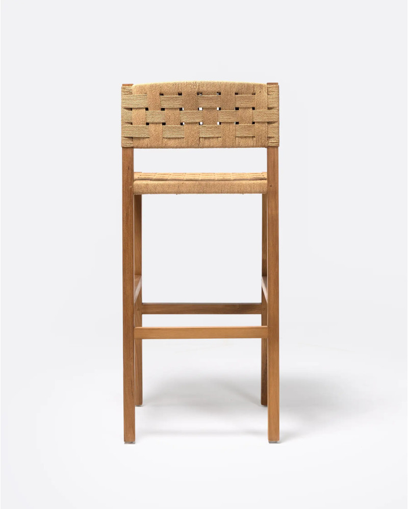 Tabouret haut CORA en bois de teck et corde de papier 48 x 51 x 110 cm