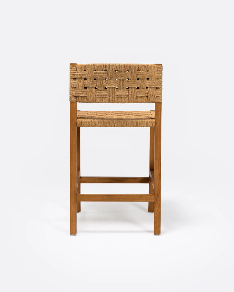 Tabouret haut CORA en bois de teck et corde de papier 48 x 51 x 90 cm