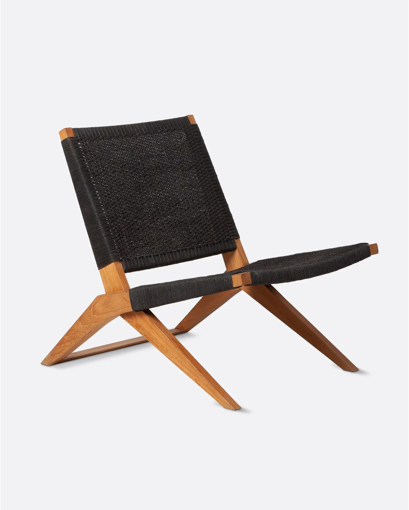 Silla lounge LAWIT de madera de teca reciclada y cuerda de papel 62 x 80 x 73 cm en color negro