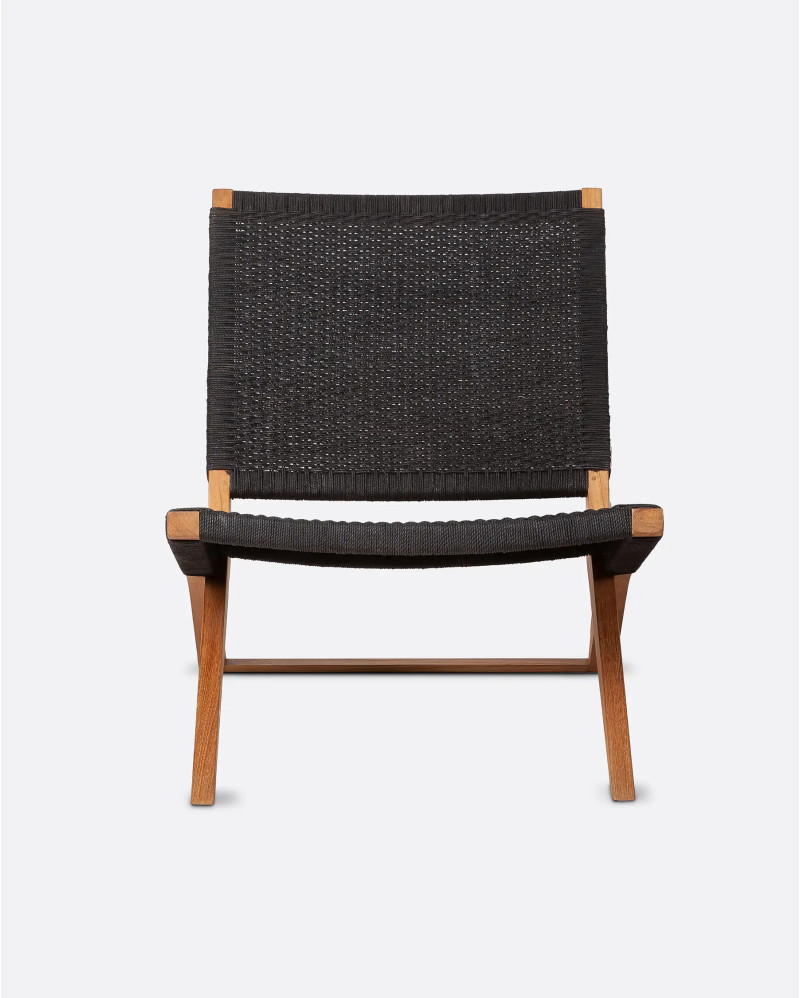 LAWIT lounge chair in recycled teak wood and paper cord 62 x 80 x 73 cm in black colour