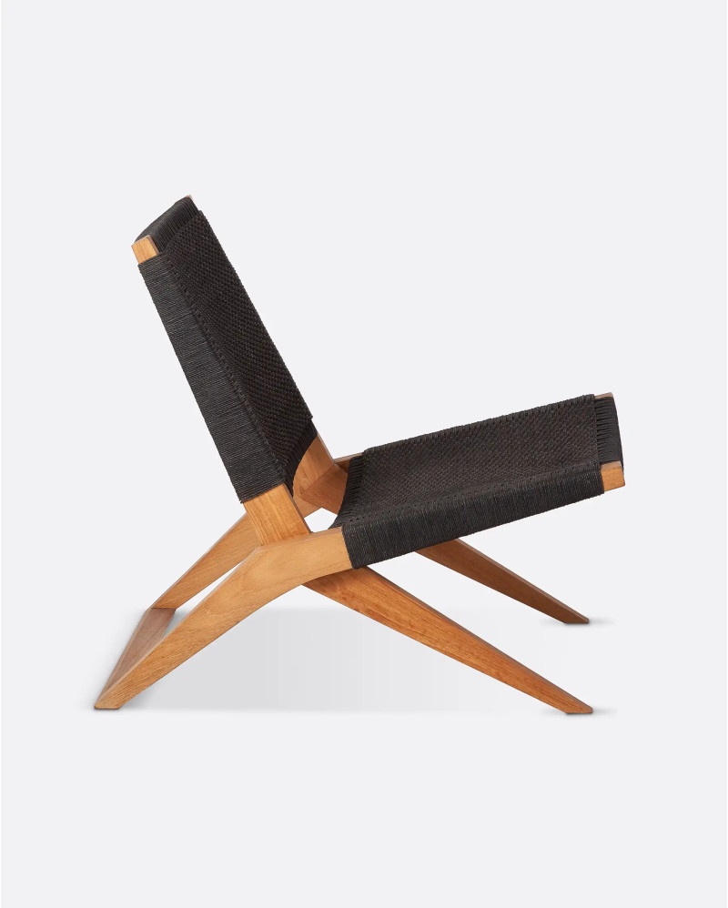 LAWIT lounge chair in recycled teak wood and paper cord 62 x 80 x 73 cm in black colour