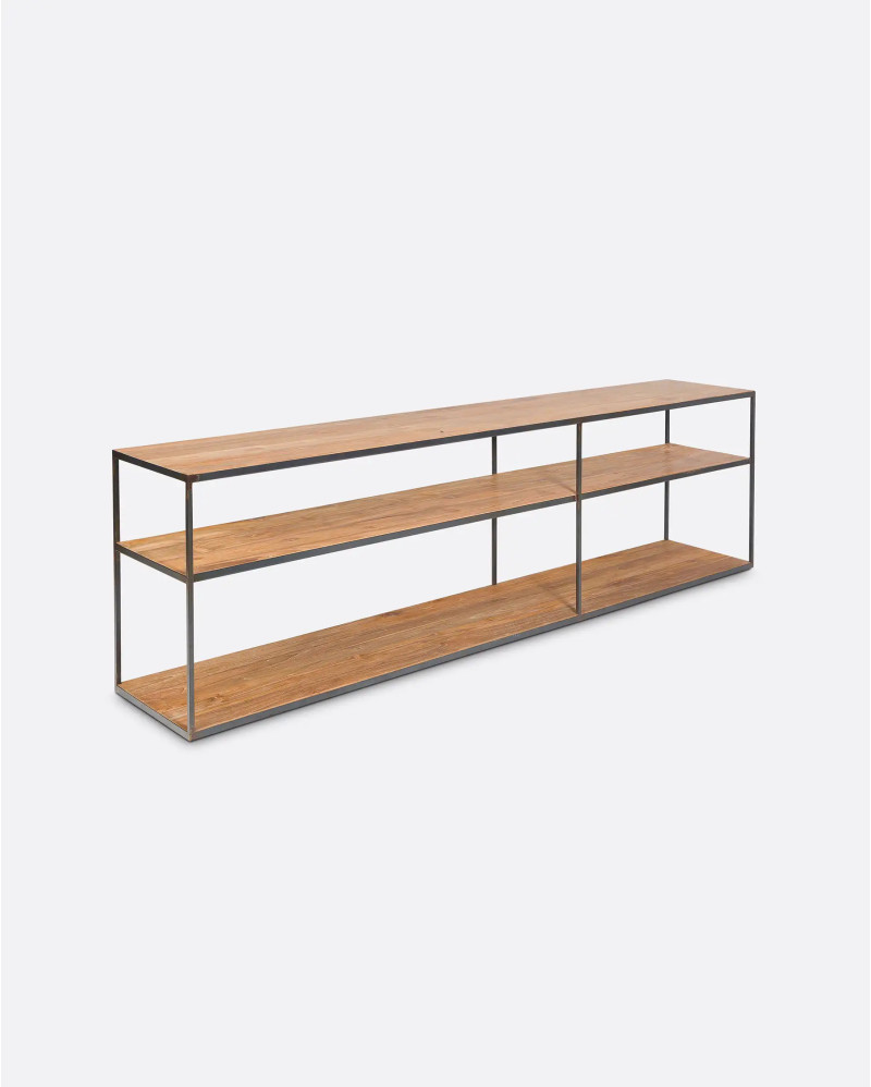 ONETWO bookcase in recycled teak wood and iron 180 x 37 x 63 cm