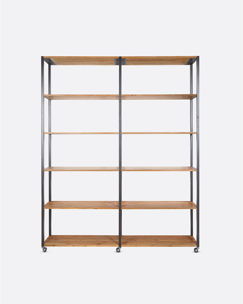 ONETWO bookcase in recycled teak wood and iron 200 x 45 x 250 cm