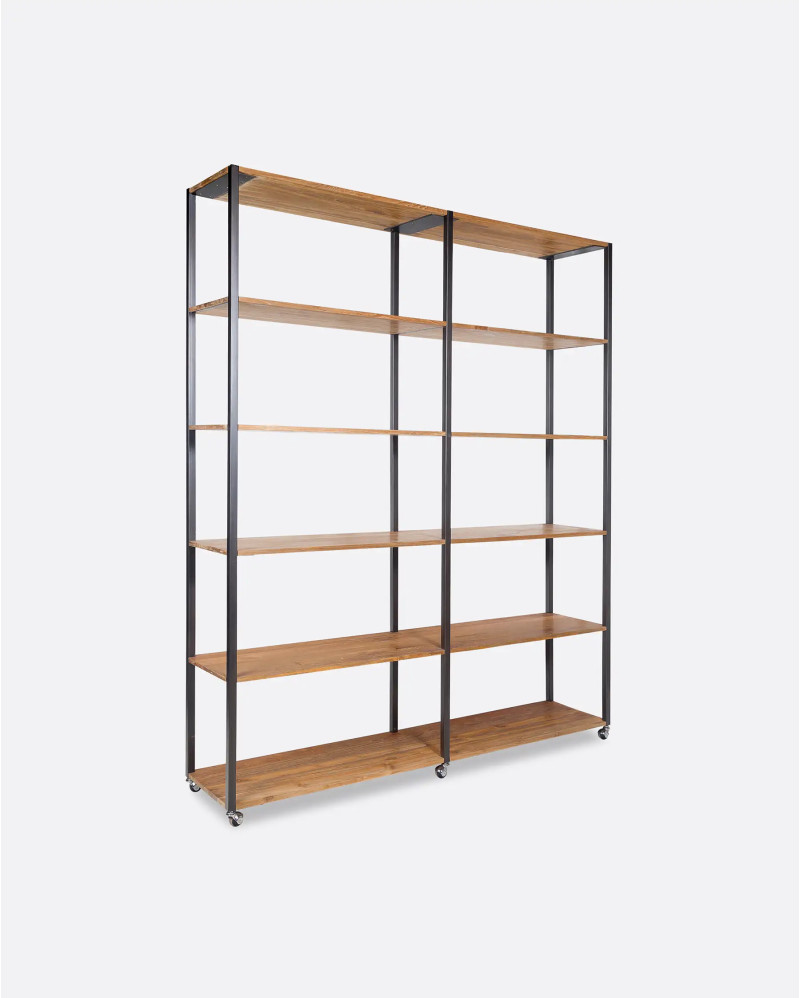 ONETWO bookcase in recycled teak wood and iron 200 x 45 x 250 cm