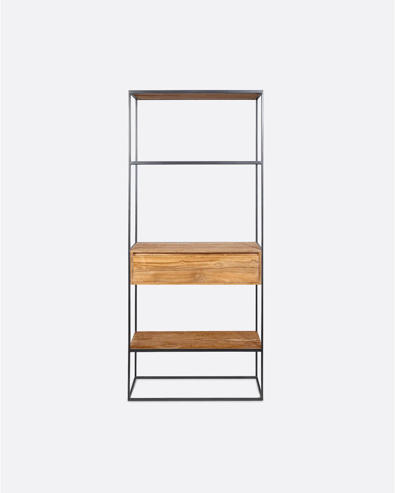 ONETWO bookcase in recycled teak wood and iron 80 x 30 x 195 cm