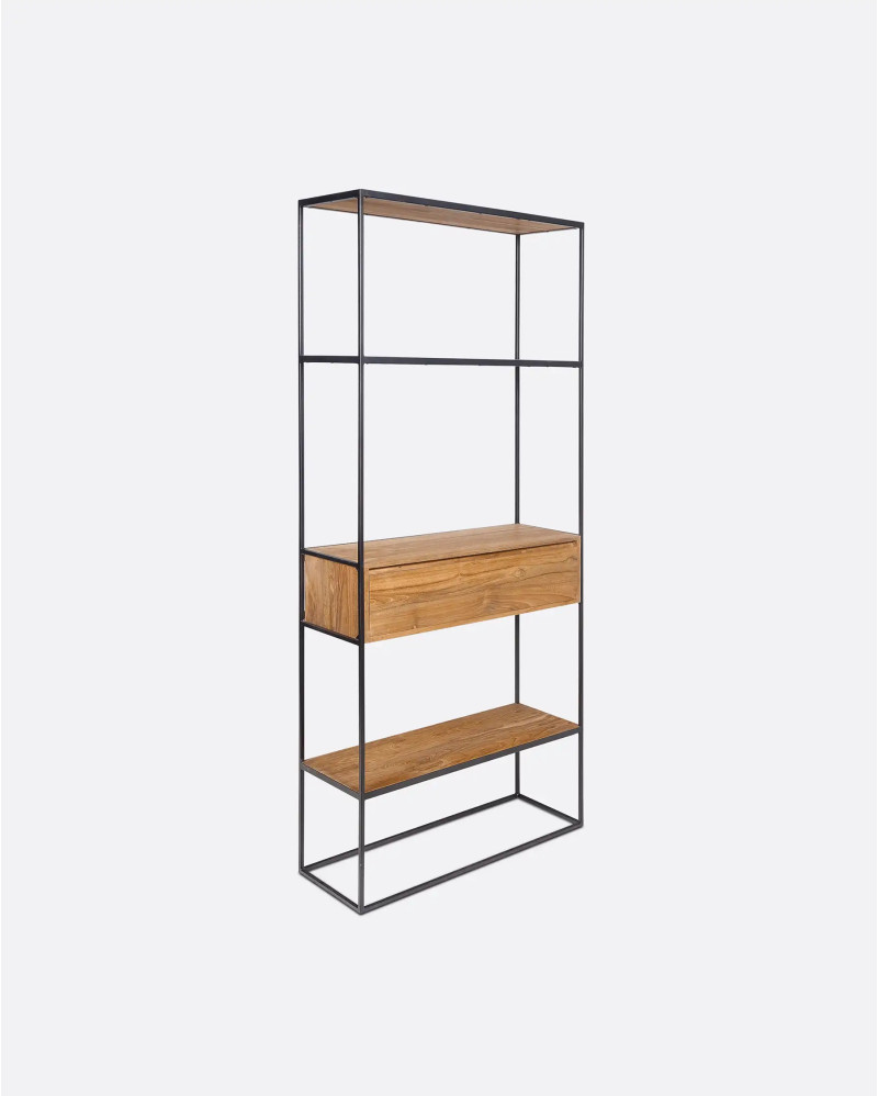 ONETWO bookcase in recycled teak wood and iron 80 x 30 x 195 cm