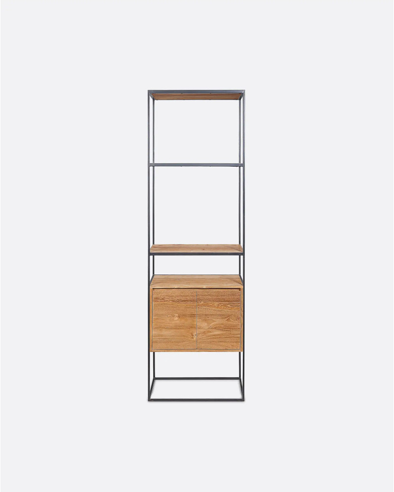 ONETWO bookcase in recycled teak wood and iron 60 x 30 x 195 cm