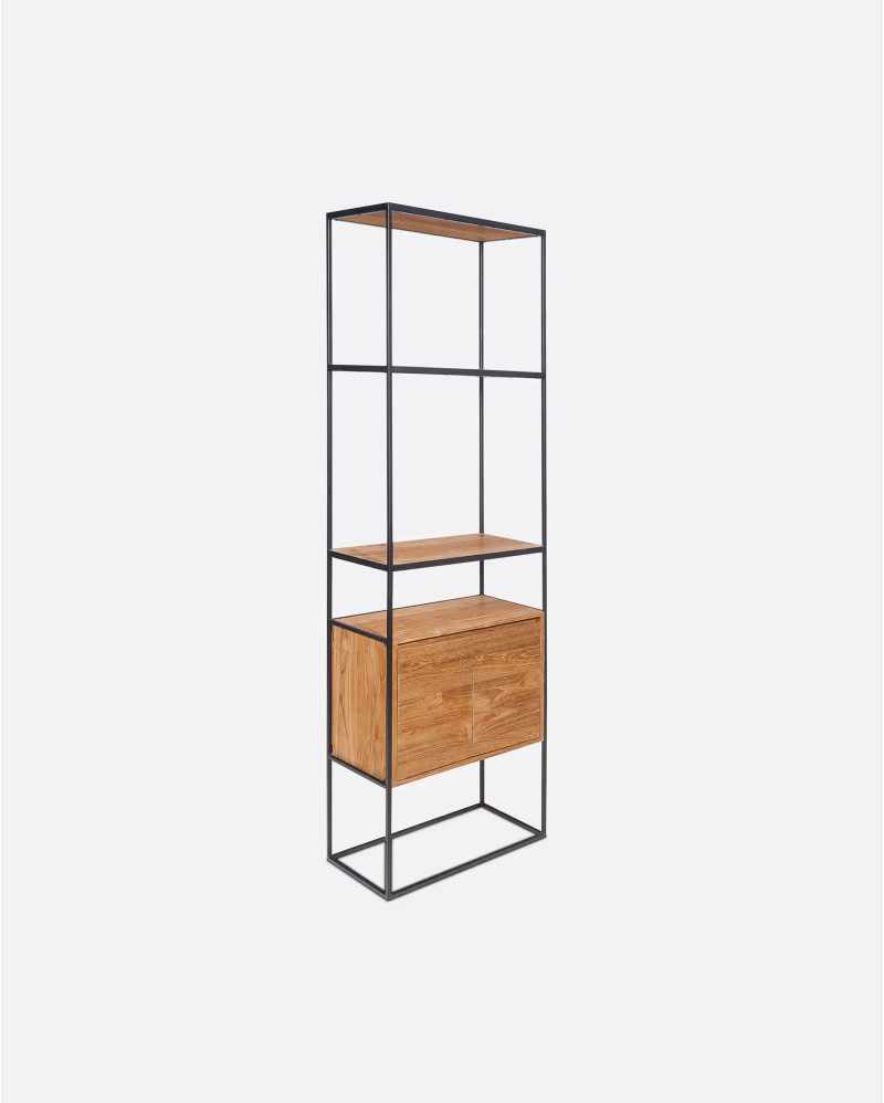 ONETWO bookcase in recycled teak wood and iron 60 x 30 x 195 cm