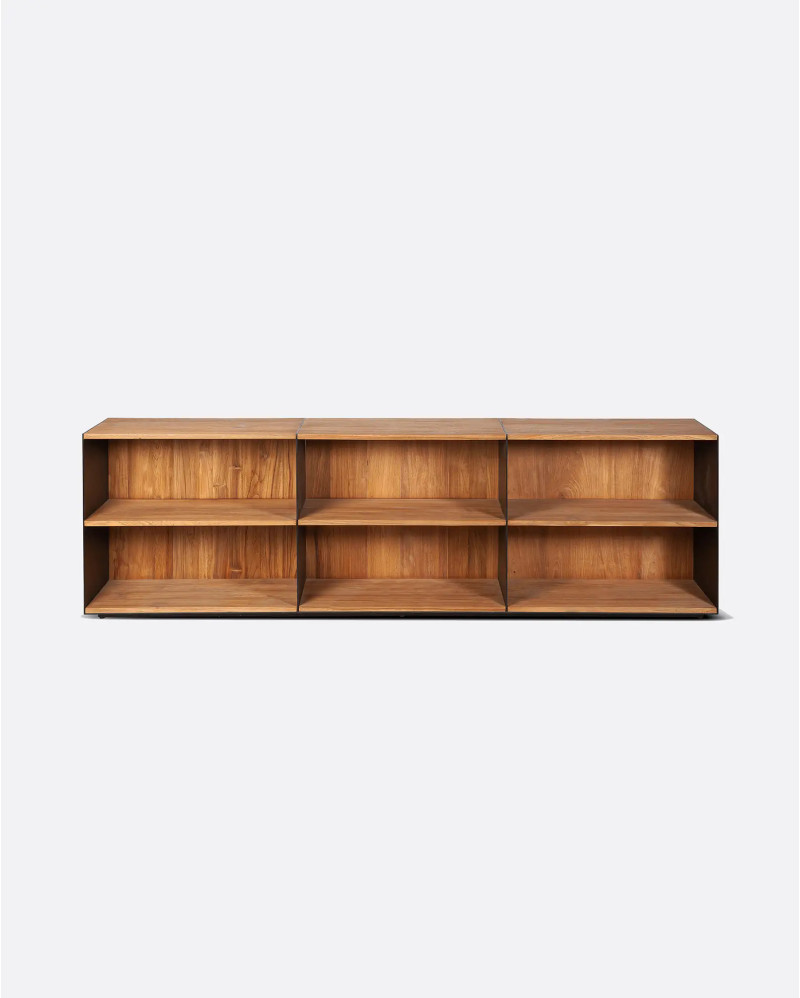 Estantería GEOX de madera de teca reciclada y hierro 240 x 37 x 72 cm