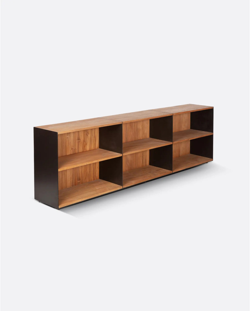 Estantería GEOX de madera de teca reciclada y hierro 240 x 37 x 72 cm