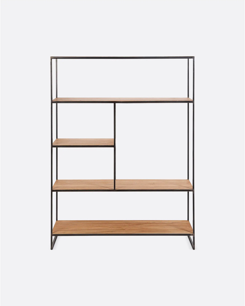 ONETWO bookcase in recycled teak wood and iron 110 x 37 x 152 cm