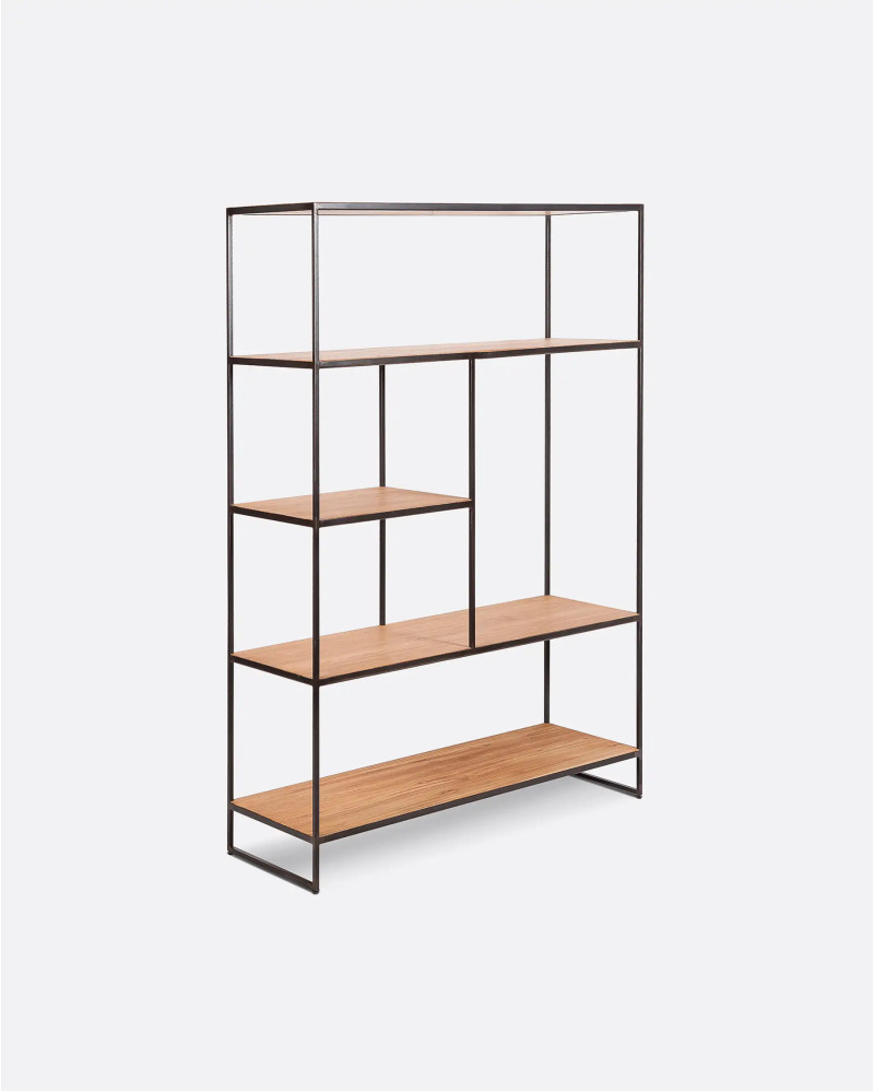 ONETWO bookcase in recycled teak wood and iron 110 x 37 x 152 cm