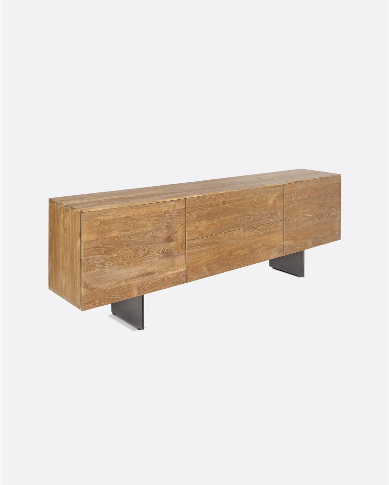 SOLO sideboard in recycled teak wood and iron 208 x 40 x 74 cm