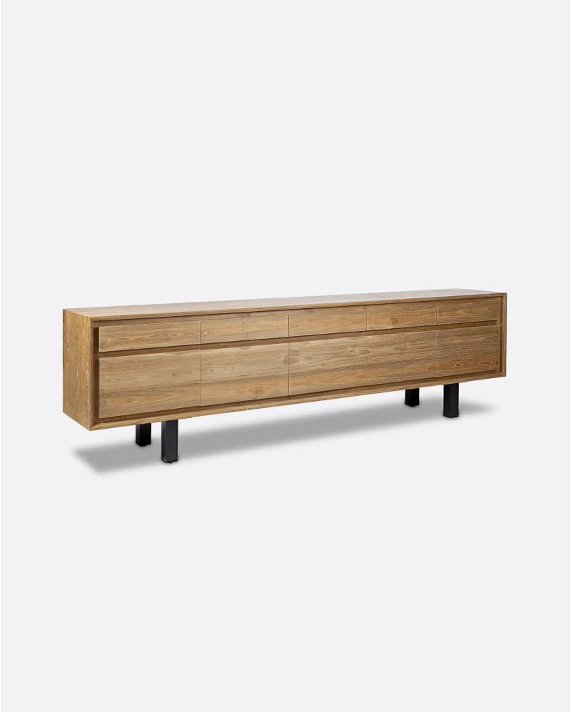 LOX sideboard in recycled teak wood and iron 257 x 45 x 74 cm