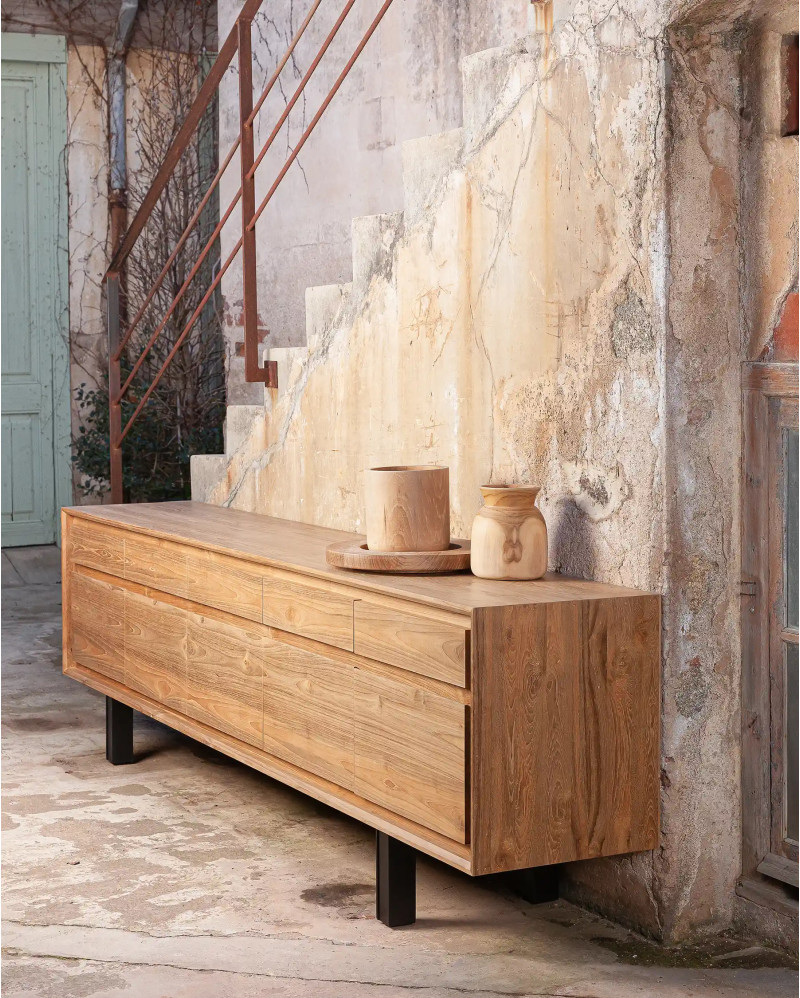 Buffet LOX en bois de teck recyclé et fer 257 x 45 x 74 cm