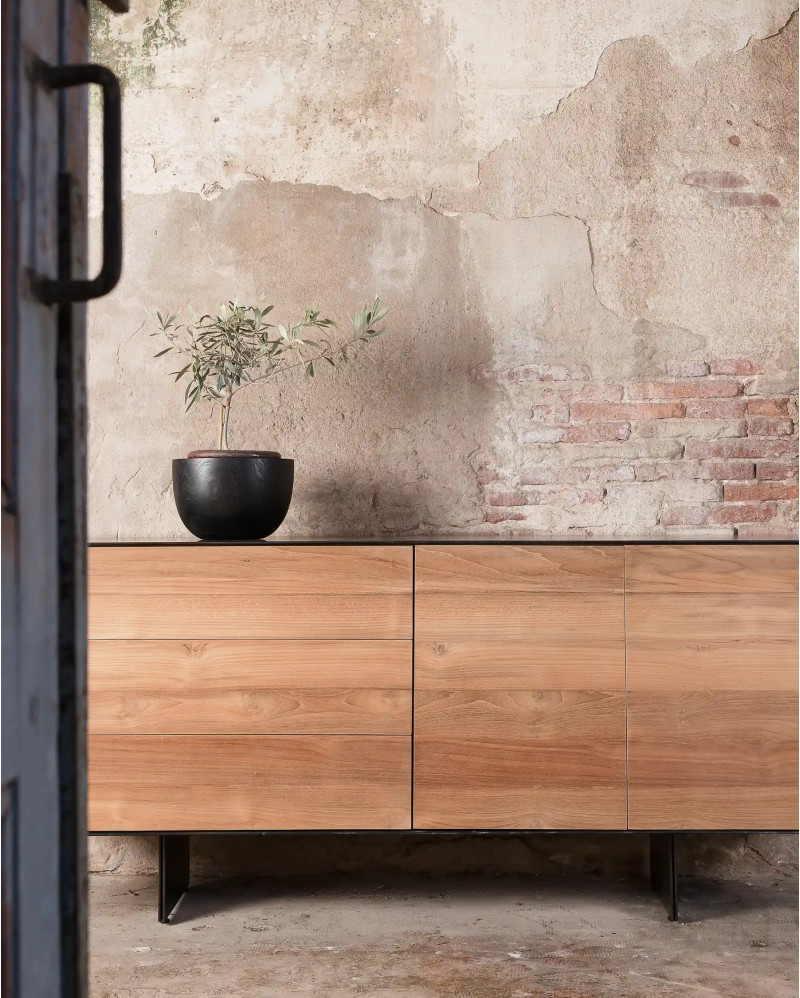 GEOX sideboard in recycled teak wood and iron 180 x 45 x 82 cm