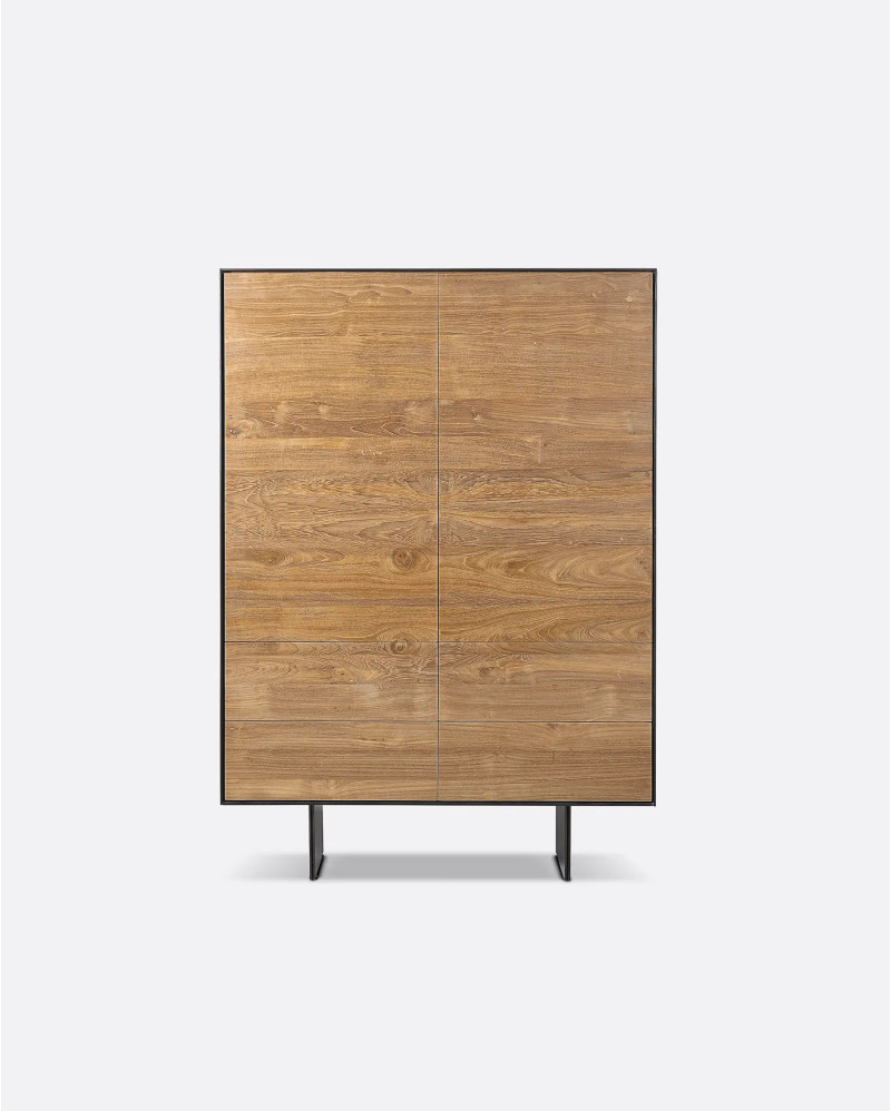 GEOX wardrobe in untreated solid recycled teak wood and iron 105 x 150 cm