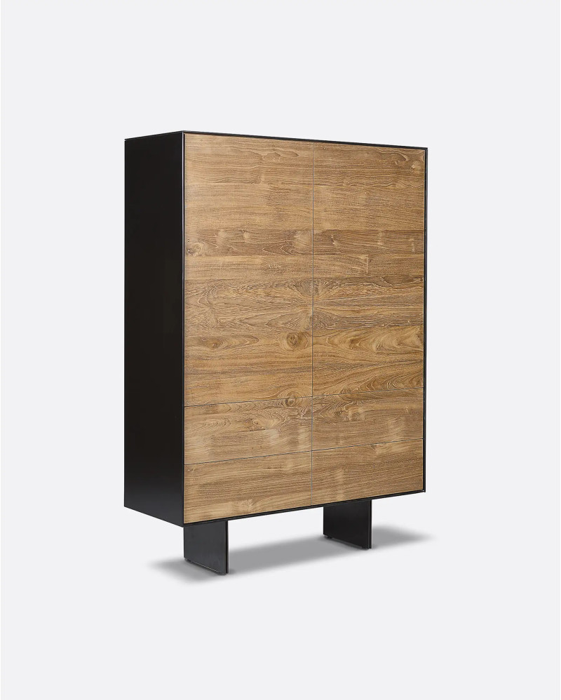 GEOX wardrobe in untreated solid recycled teak wood and iron 105 x 150 cm