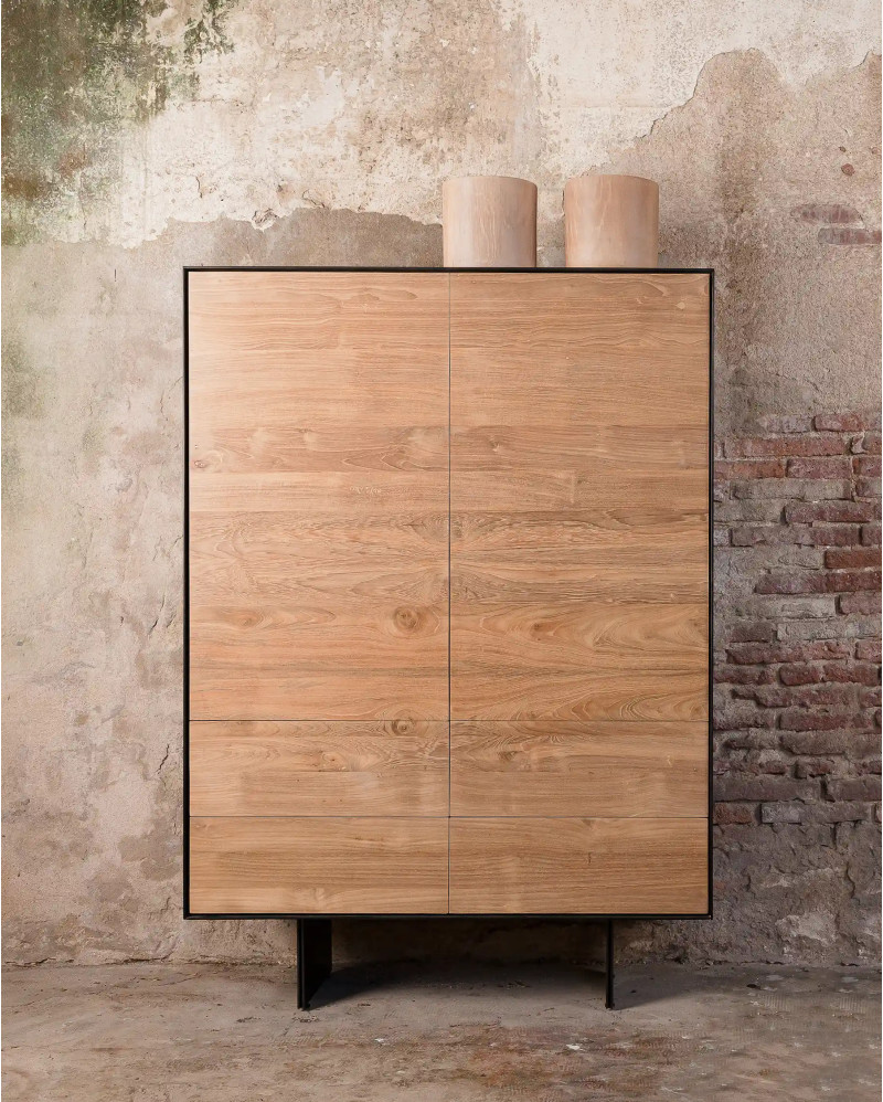 GEOX wardrobe in untreated solid recycled teak wood and iron 105 x 150 cm