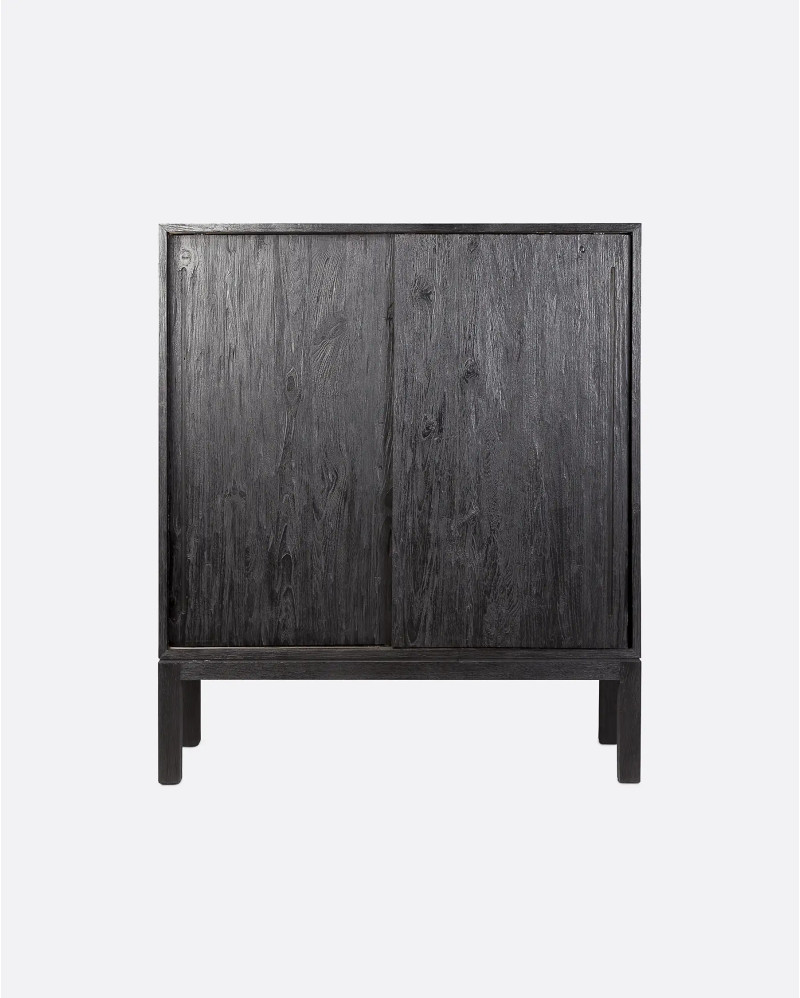 Vitrine EROSI en bois de teck recyclé 110 x 45 x 130 cm en couleur noire