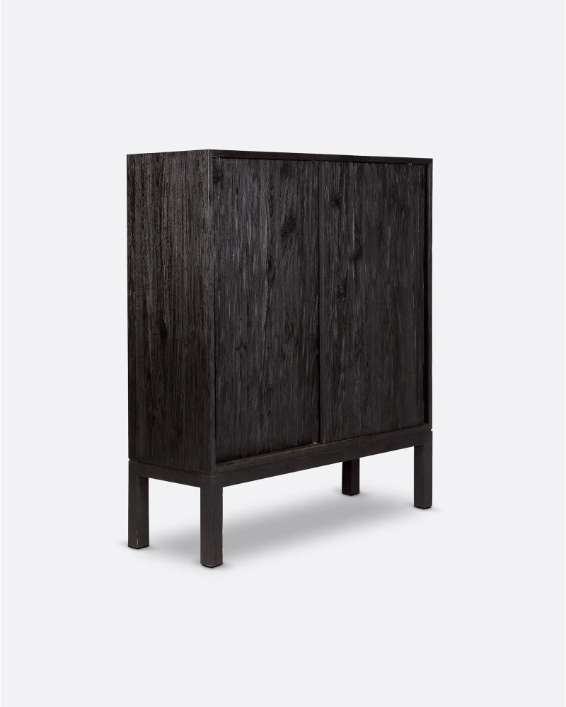 Vitrine EROSI en bois de teck recyclé 110 x 45 x 130 cm en couleur noire
