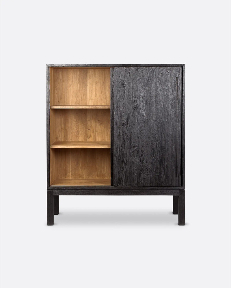 Vitrine EROSI en bois de teck recyclé 110 x 45 x 130 cm en couleur noire