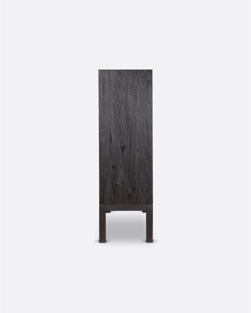Vitrine EROSI en bois de teck recyclé 110 x 45 x 130 cm en couleur noire