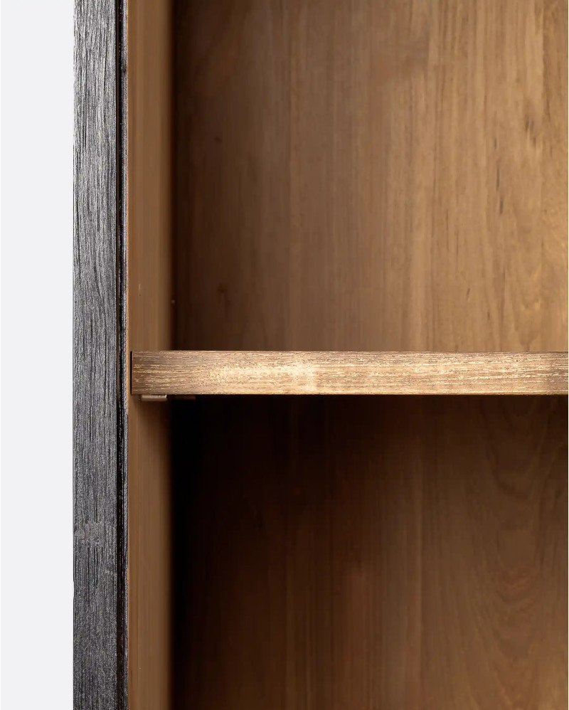 Vitrine EROSI en bois de teck recyclé 110 x 45 x 130 cm en couleur noire