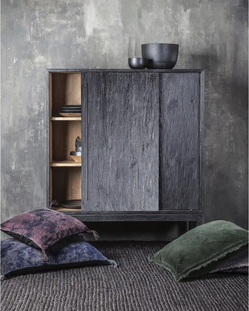 EROSI cabinet in recycled teak wood 110 x 45 x 130 cm in black colour