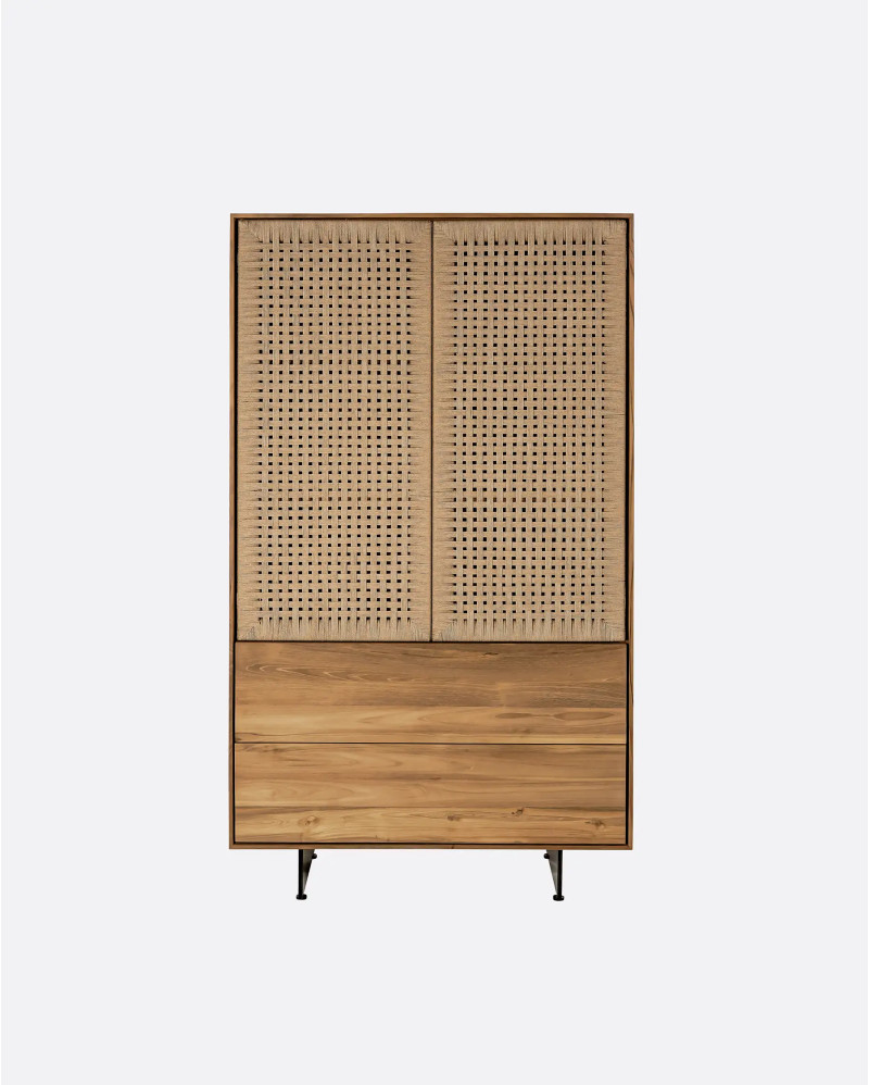 Armoire CORA en bois de teck, fer et corde de papier 100 x 45 x 176 cm