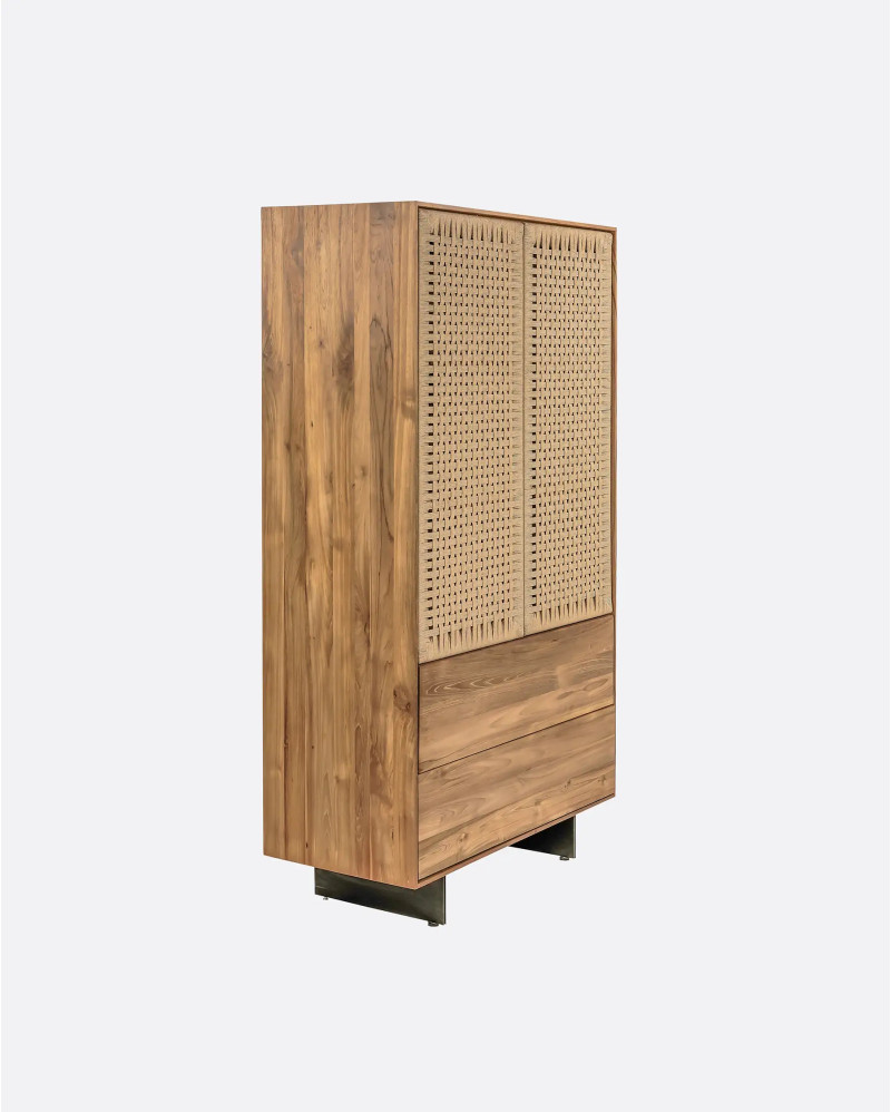 CORA cabinet in teak wood, iron and paper cord 100 x 45 x 176 cm
