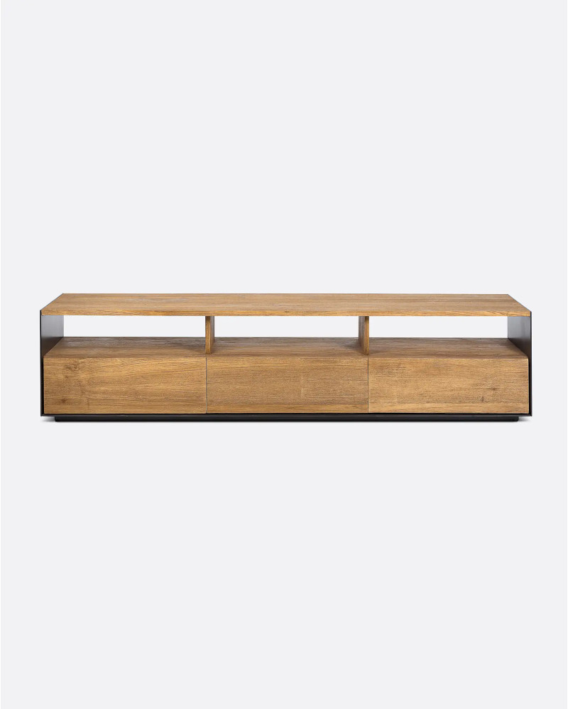 Mueble de TV GEOX de madera de teca reciclada y hierro 180 x 40 x 40 cm