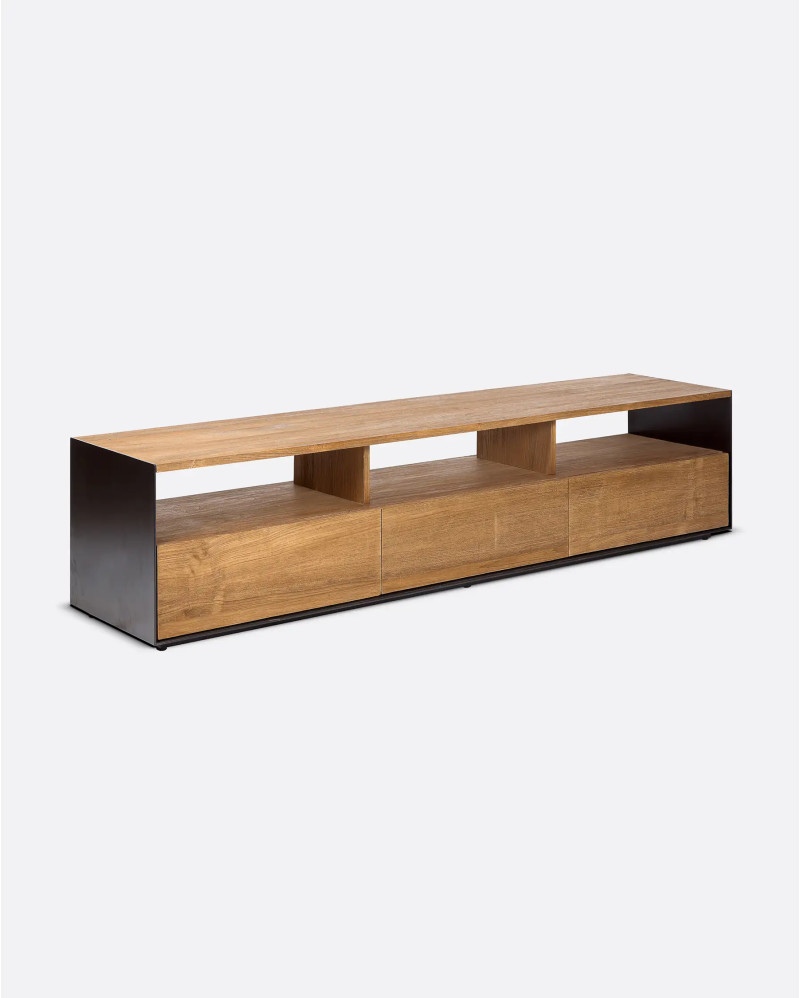 Mueble de TV GEOX de madera de teca reciclada y hierro 180 x 40 x 40 cm