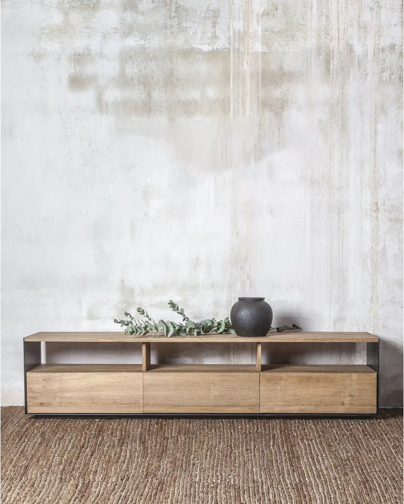 GEOX TV stand in recycled teak wood and iron 180 x 40 x 40 cm