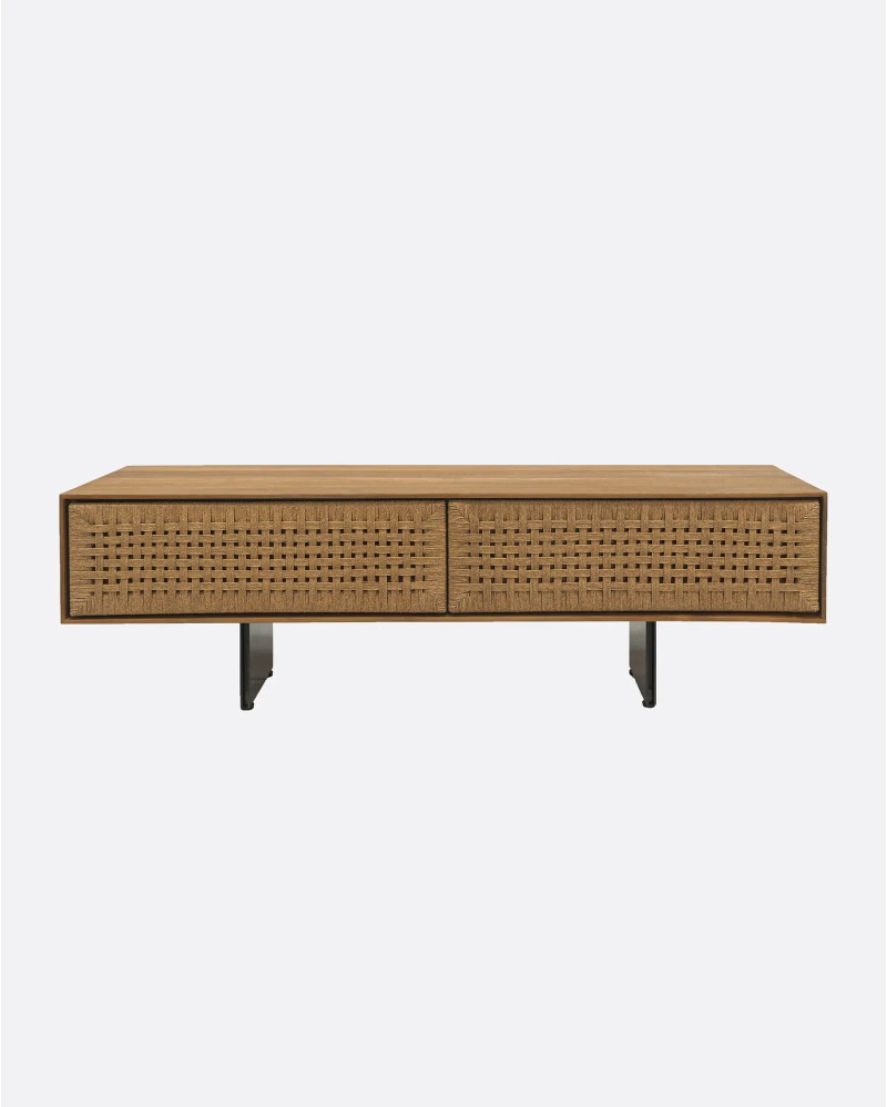 CORA TV stand in recycled teak wood and paper cord 160 x 40 x 49 cm