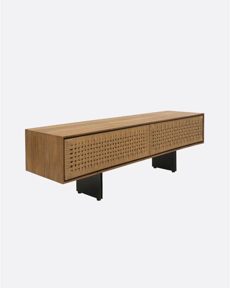 CORA TV stand in recycled teak wood and paper cord 160 x 40 x 49 cm