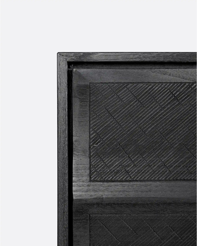 RIJAL TV stand in teak wood 240 x 45 x 51 cm in black colour