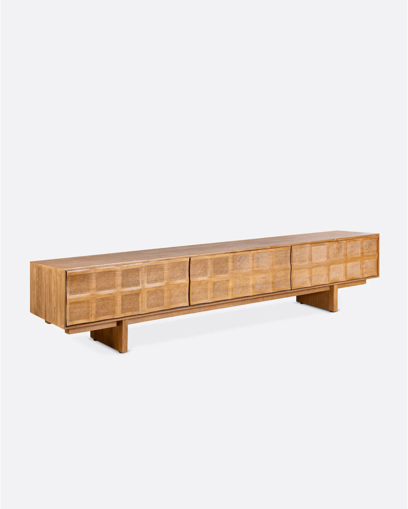 Mueble de TV RIJAL de madera de teca reciclada 240 x 45 x 51 cm en color natural