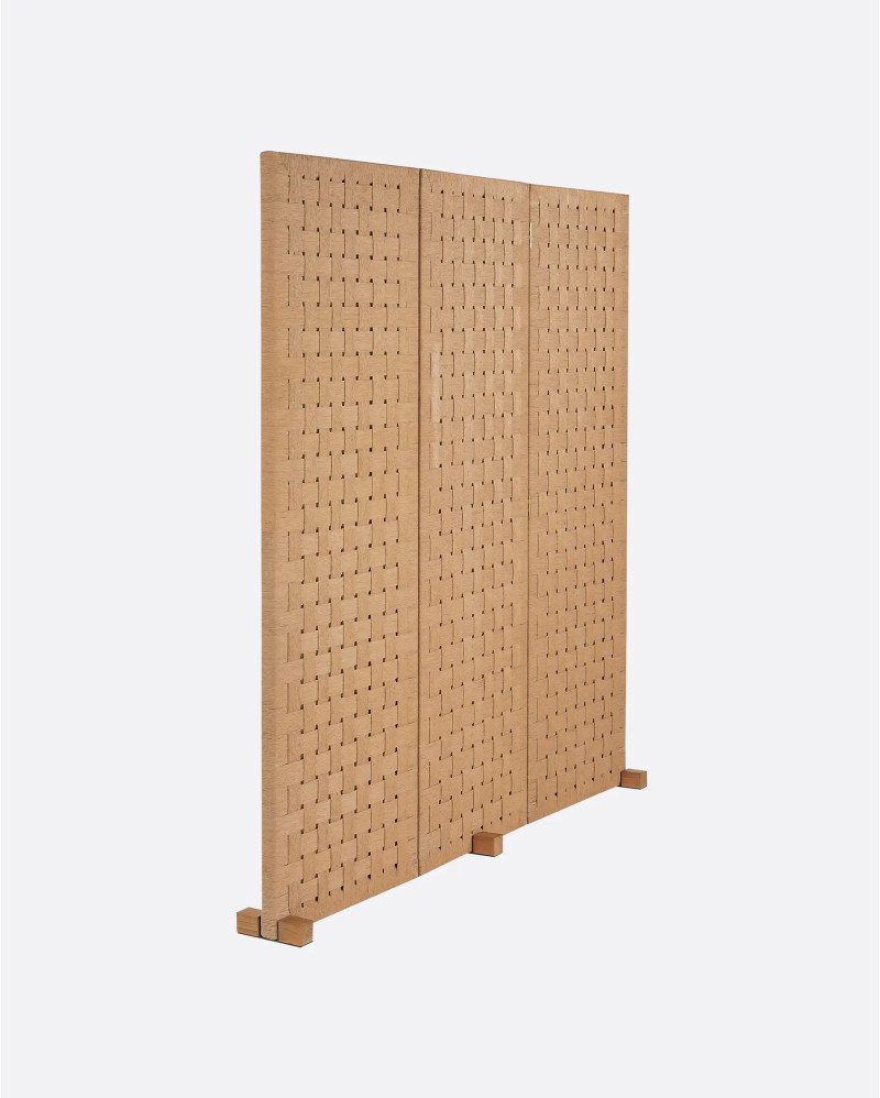 CORA divider in recycled teak wood and paper cord 190 x 5 x 190 cm