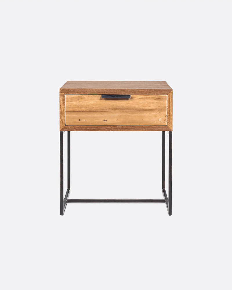 BANJAR bedside table in recycled teak wood and iron 40 x 40 x 45 cm