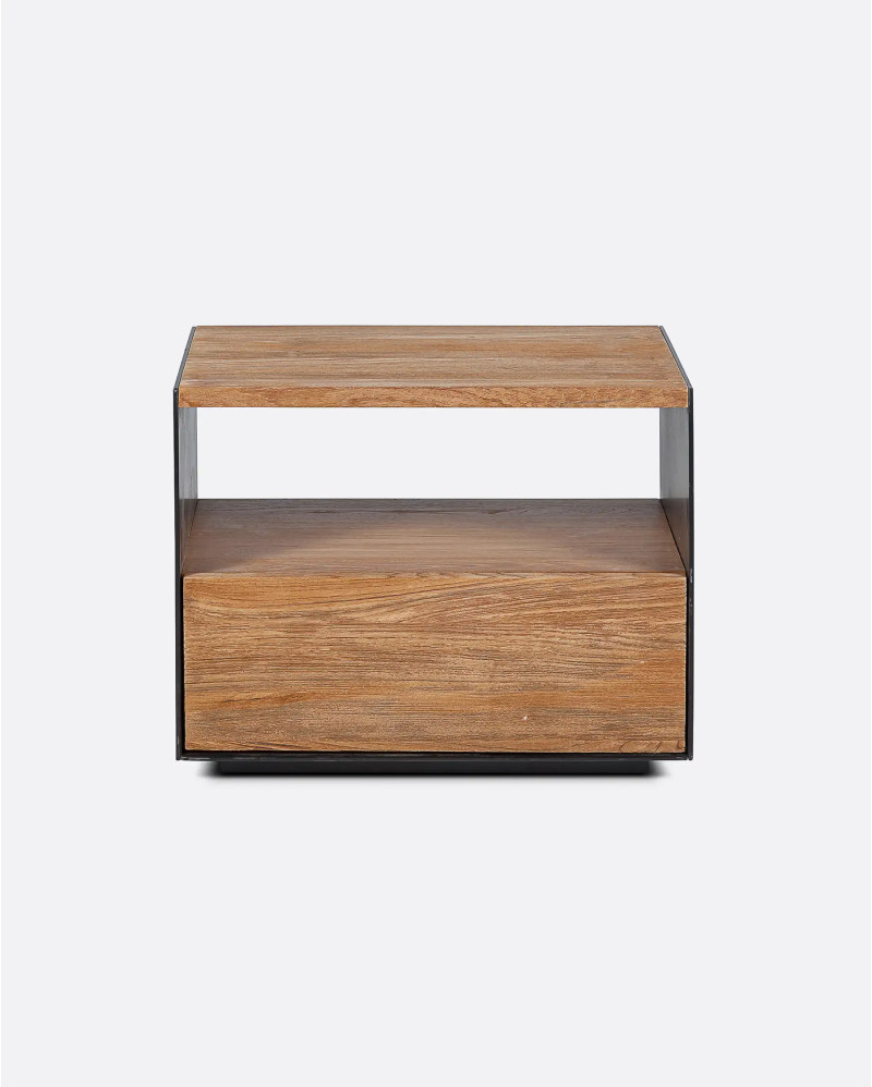 GEOX bedside table in recycled teak wood and iron 50 x 37 x 40 cm